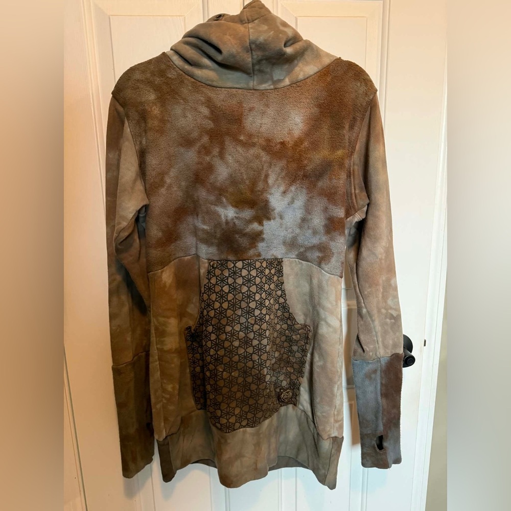 Sew Much Love fleece hoodie L large brown blue purple tan